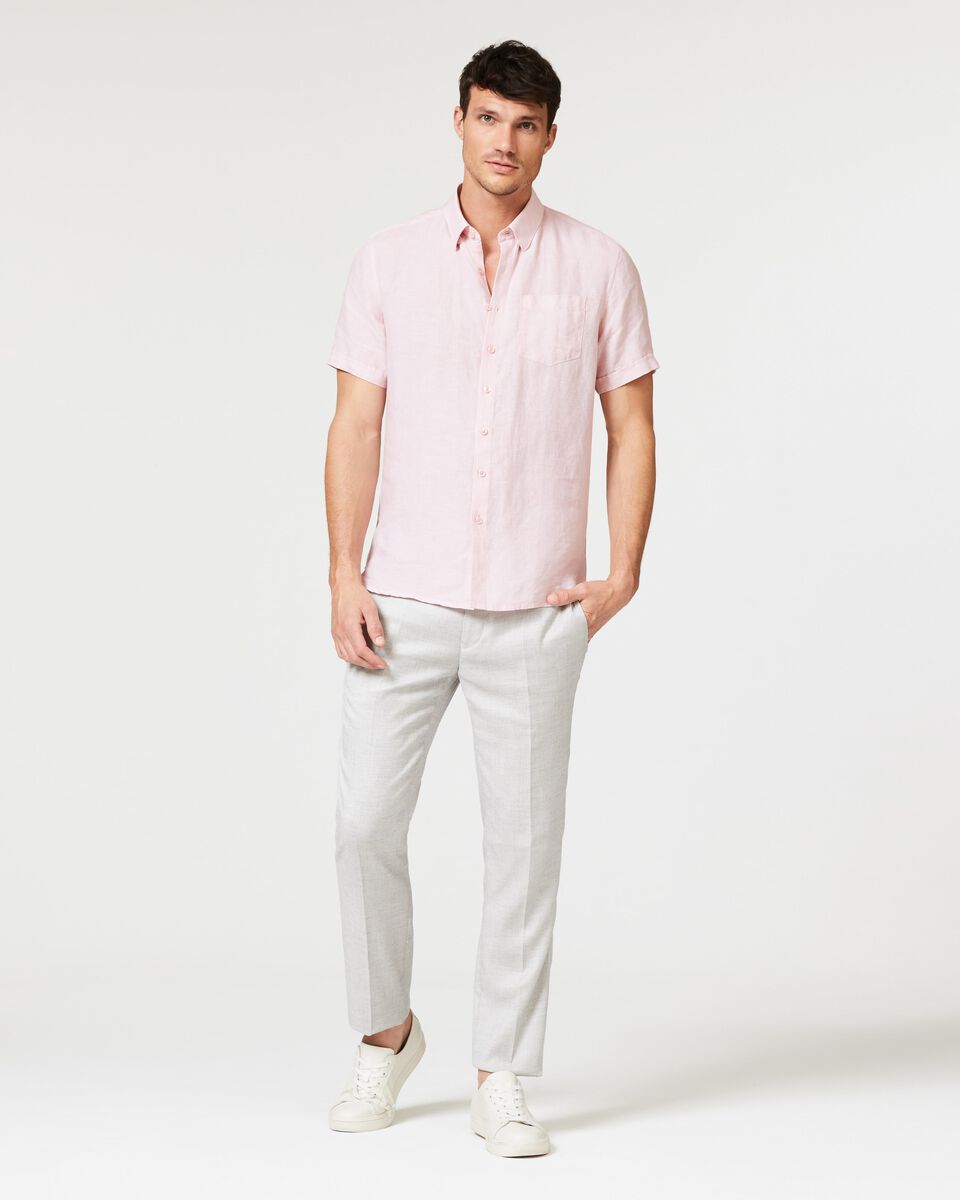Pink Linen Short Sleeve Mens Shirt